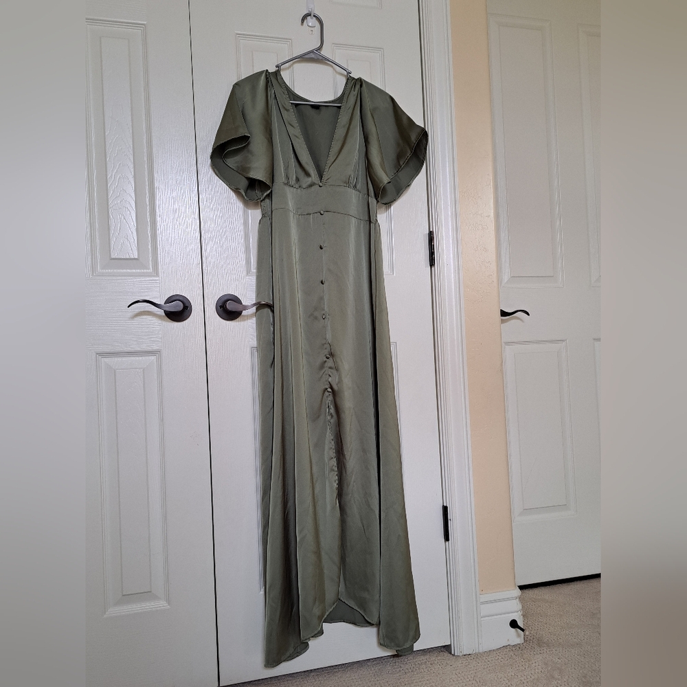 SHEIN Sage Green Maxi Dress with Button Detail